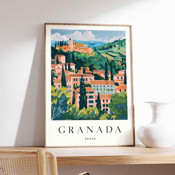 Granada Travel Poster Alhambra Palace Spanish City Art