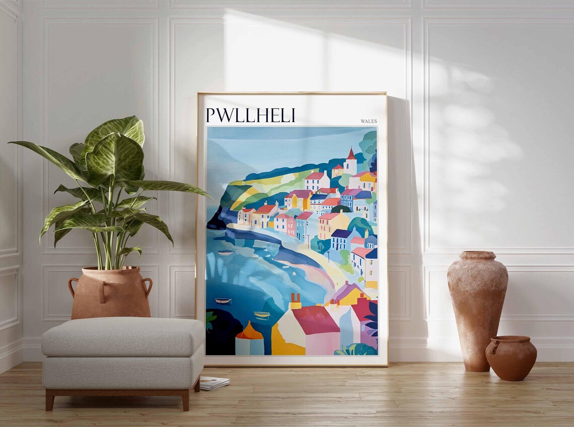 Pwllheli Wales Harbor Curve Church Spire Blue Water Boats Poster - Image 4