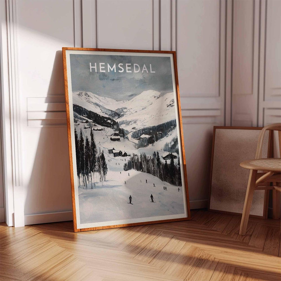 Hemsedal Norway Black and White Winter Ski Valley Scene Poster - Image 2