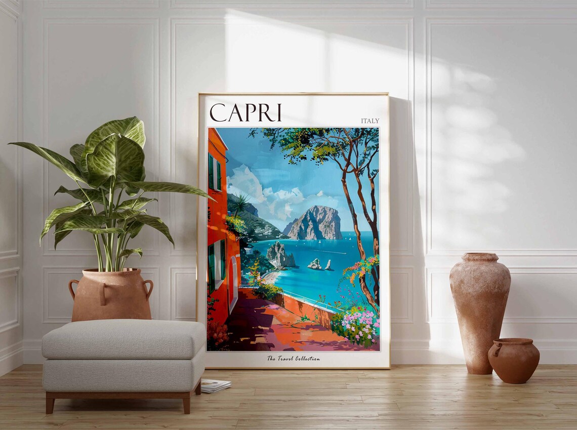 Capri Italy Travel Poster Faraglioni Sea Stacks Terrace Art Collection - Image 2