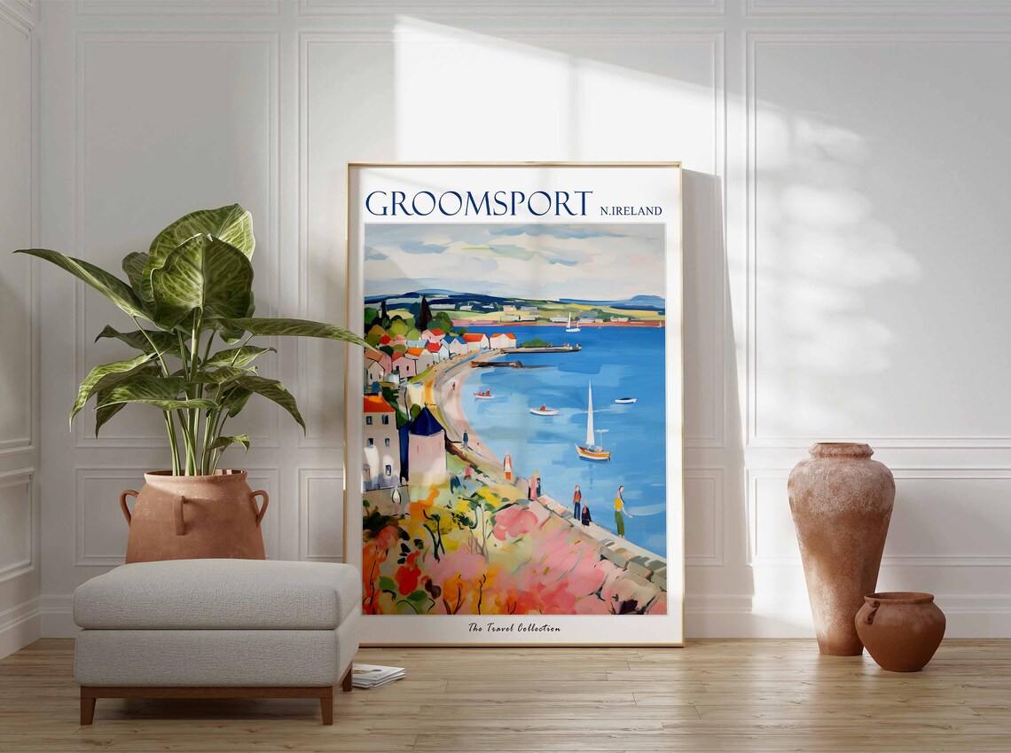 Groomsport Northern Ireland Pastel Harbour Sailing Art Poster - Image 3