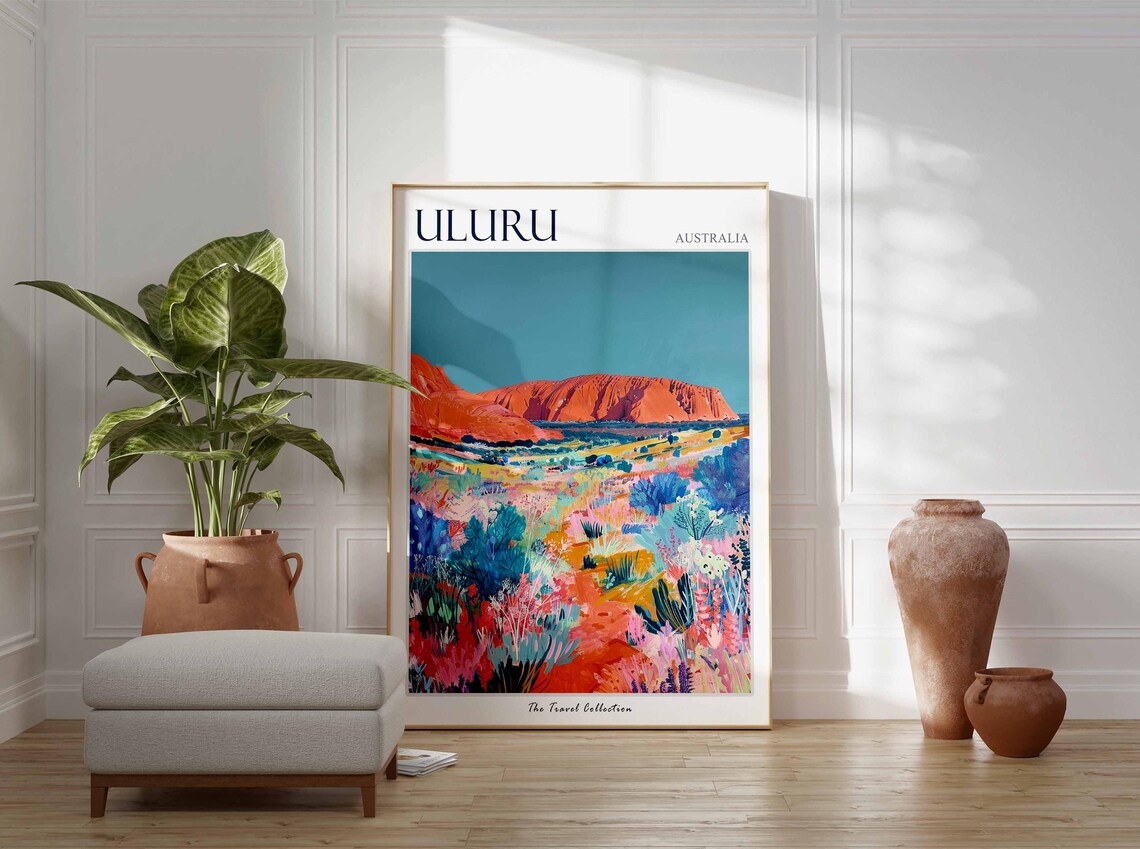 Uluru Australia Red Rock Colorful Desert Wildflowers Painted Poster - Image 2