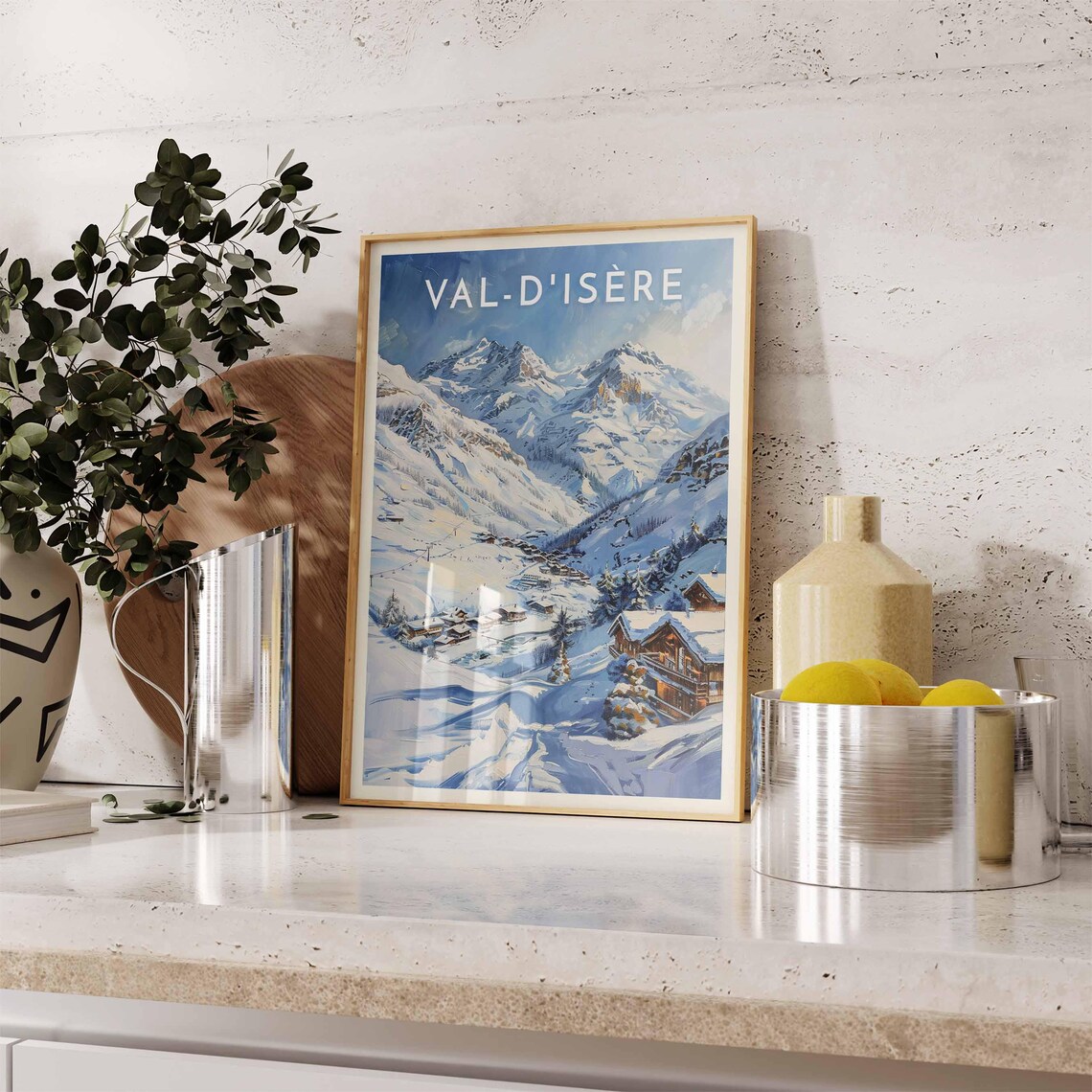 Val d'Isère France Blue Alpine Valley Chalet Winter View Poster - Image 2