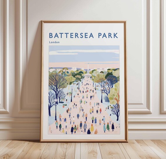 Battersea Park London Vintage Travel Poster Strolling Promenade