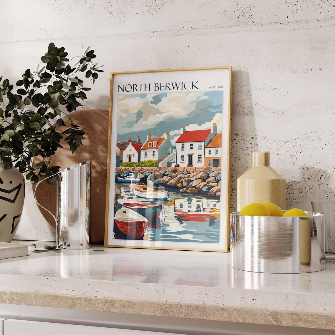 North Berwick Scotland Harbor Boats Scene Vintage Travel Poster - Image 3