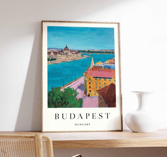 Budapest Hungary Parliament Danube River Skyline View Travel Poster