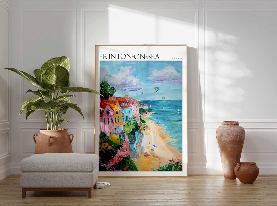 Frinton On Sea Hot Air Balloons Sailboats Pink Cottages Summer Travel Poster - Image 3