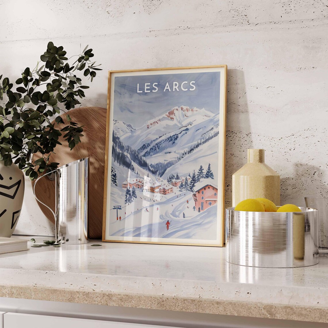 Les Arcs France Skiers Snowy Slopes Alpine Village Ski Travel Poster - Image 2