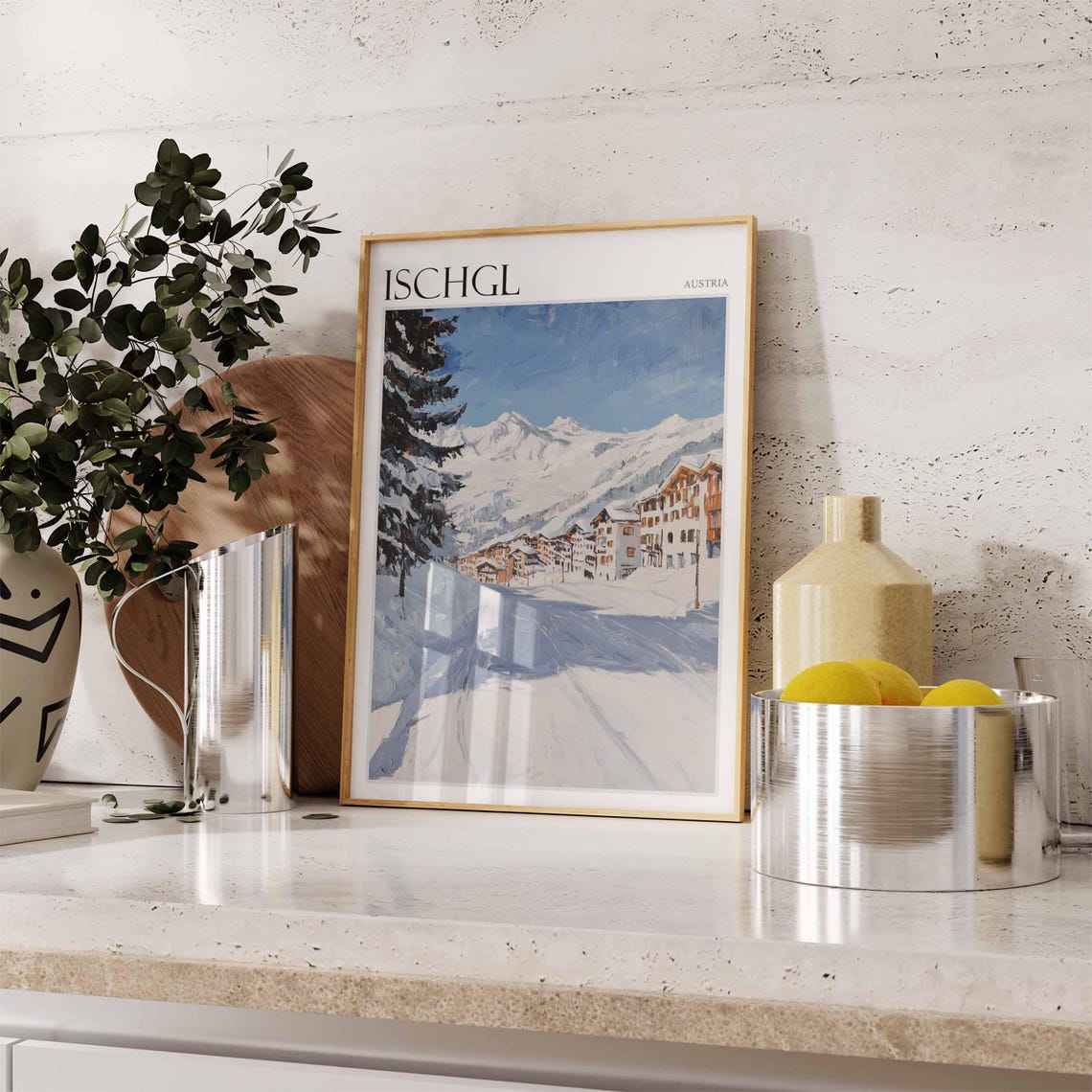 Ischgl Austria Painterly Snowy Ski Village Street Travel Poster - Image 2