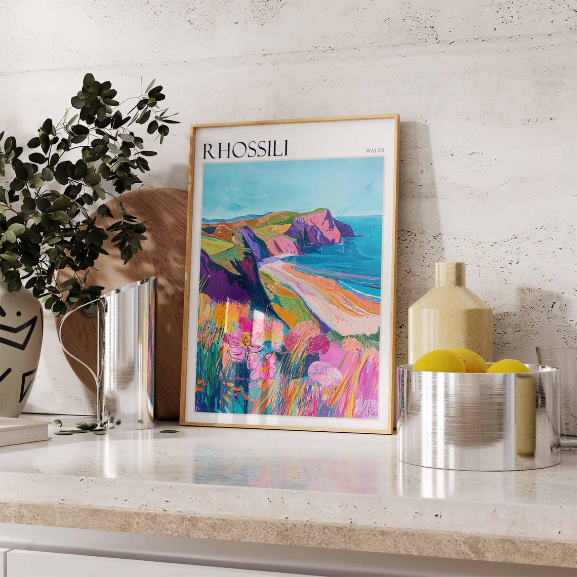 Rhossili Wales Vibrant Fauvist Cliffs Wildflower Art Style Poster - Image 3