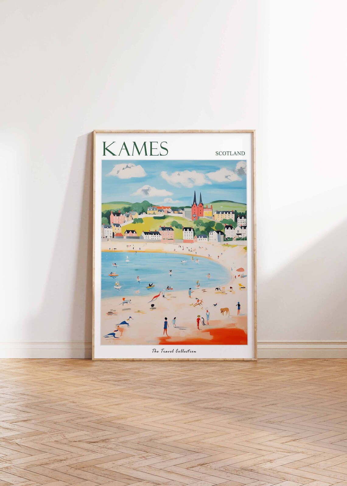 Kames Scotland Pastel Bay Panorama with Twin Church Spires Poster - Image 2