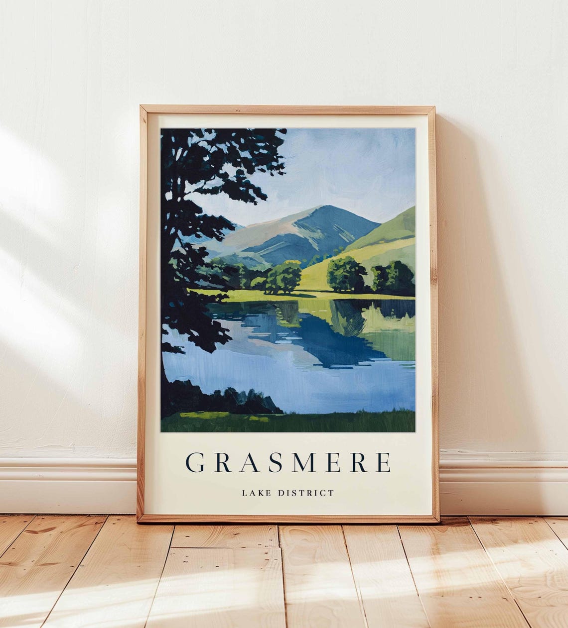 Grasmere Lake District Poster Tranquil Lake and Mountain Painting