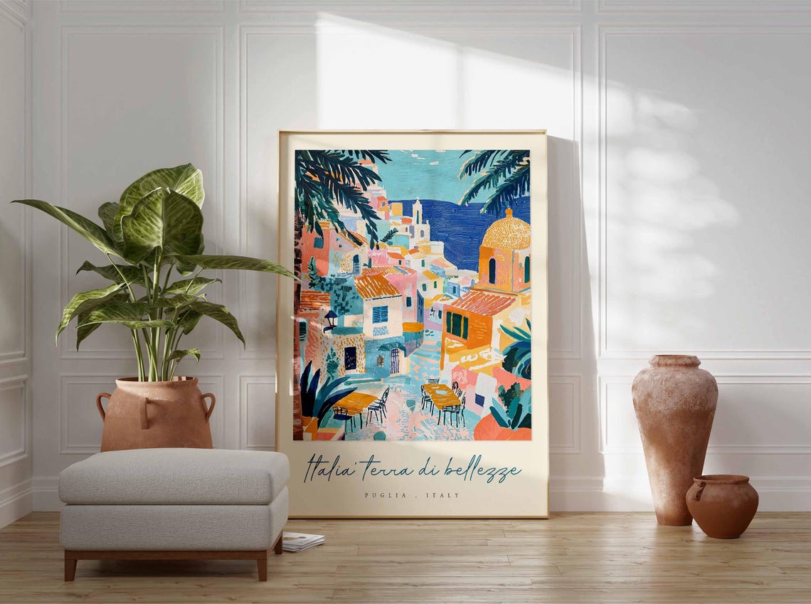 Puglia Italy Seaside Piazza Cafe Scene Italia Bellezze Poster - Image 3