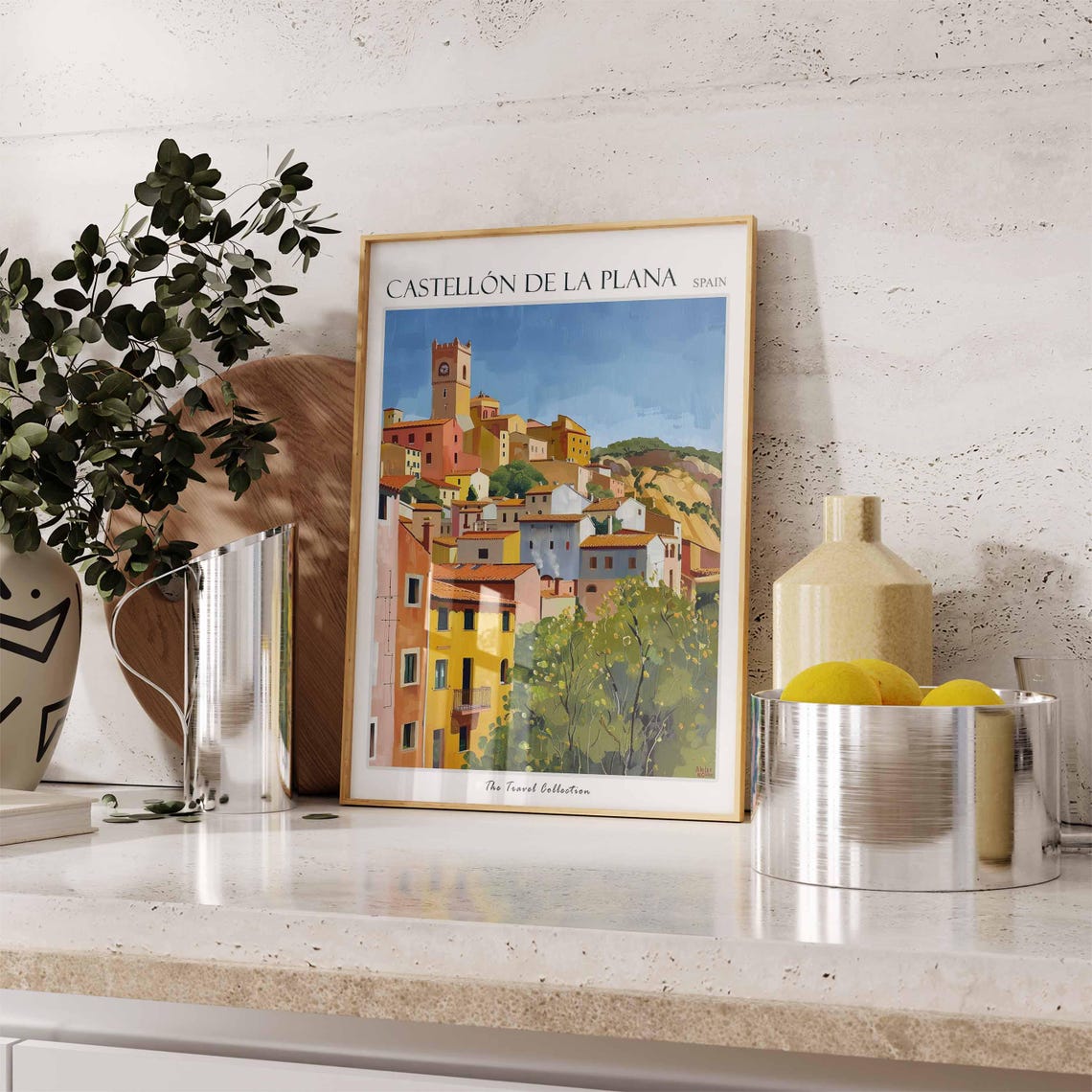 Castellón de la Plana Spain Hilltop Town Clock Tower Travel Poster - Image 3
