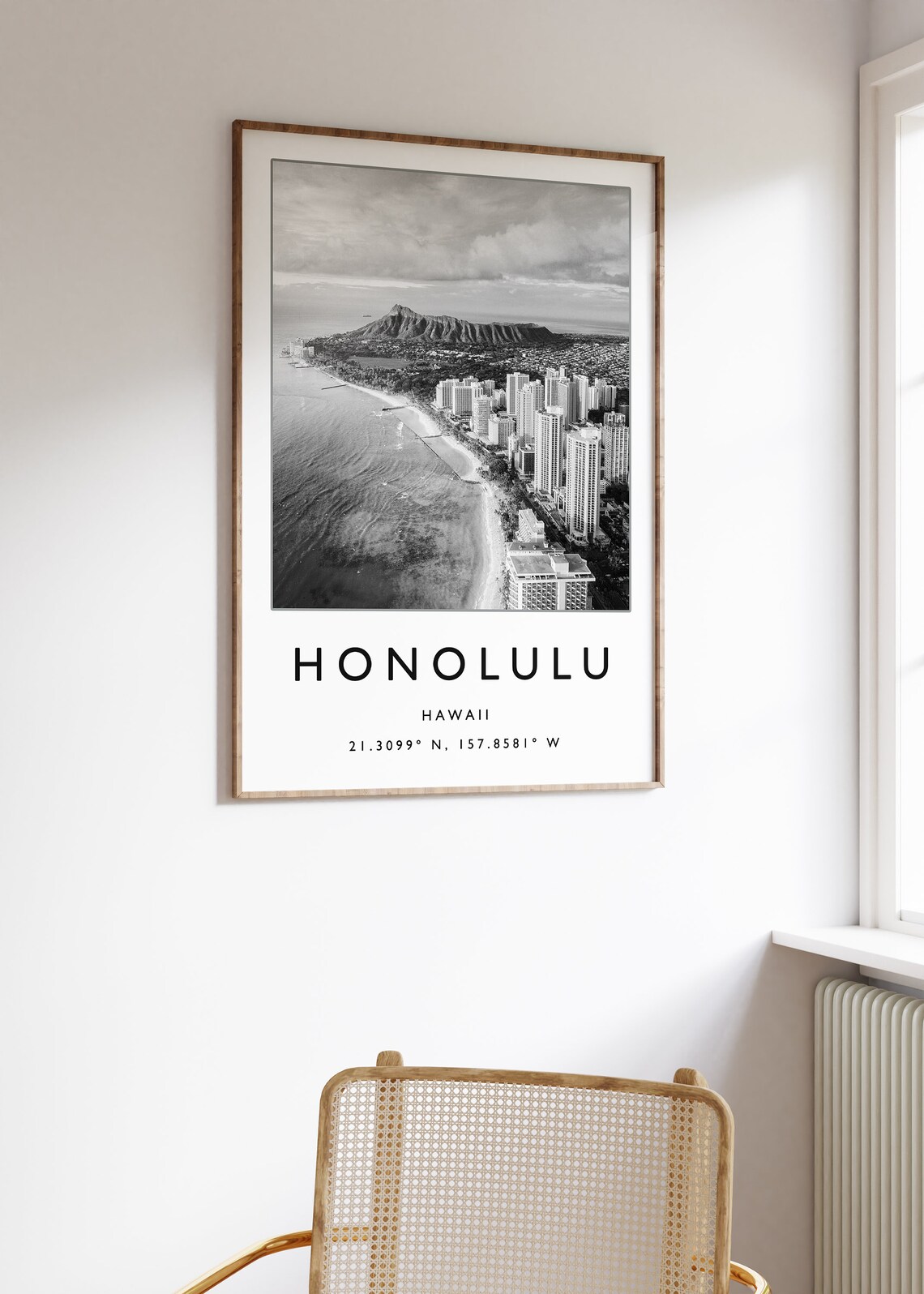 Honolulu Black And White Travel Poster Art Print - Image 3