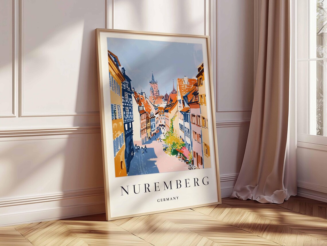 Nuremberg Germany Colorful Old Town Street Half Timbered Houses Poster - Image 2