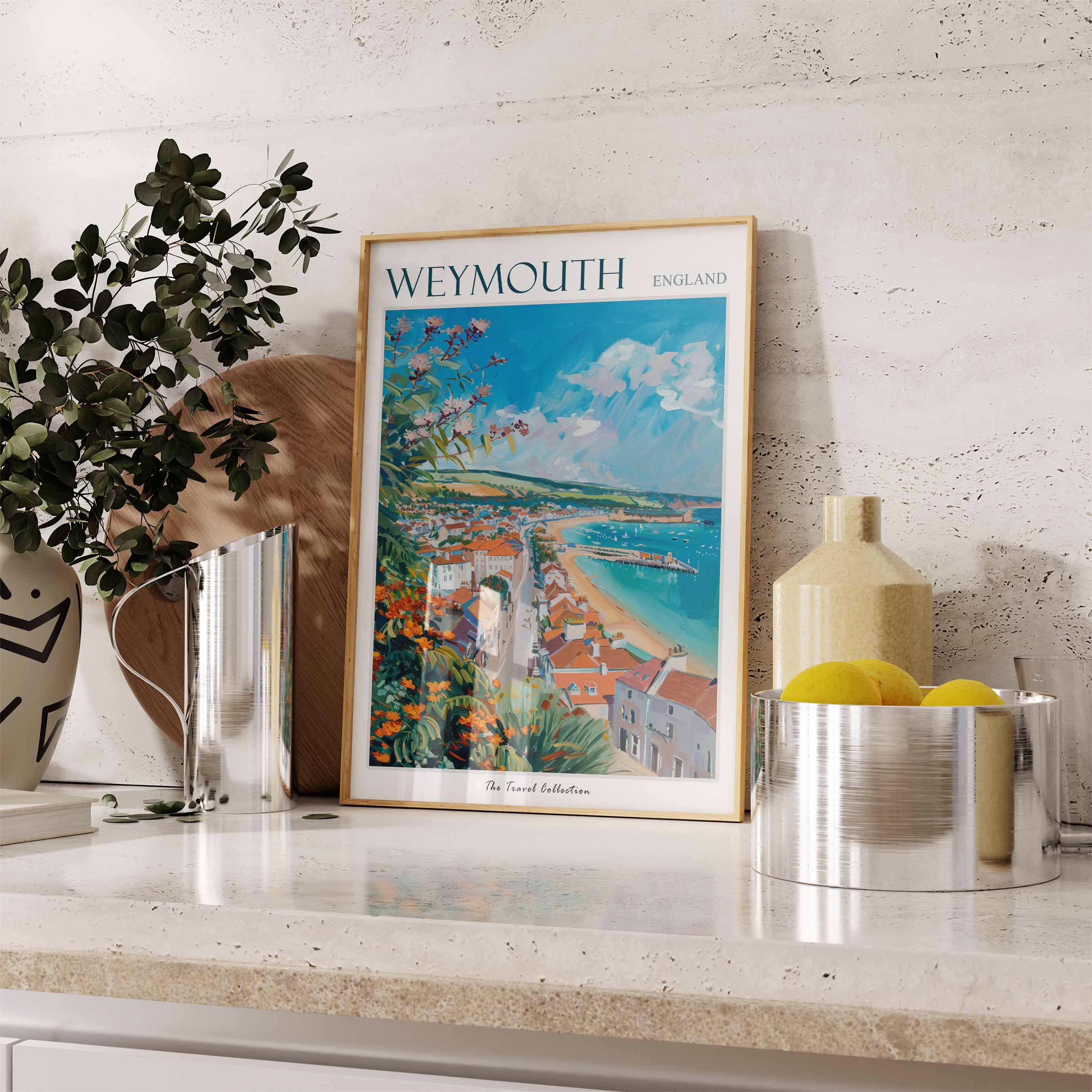 Weymouth England Colorful Coastal Bay Overlook Painting Travel Poster - Image 2