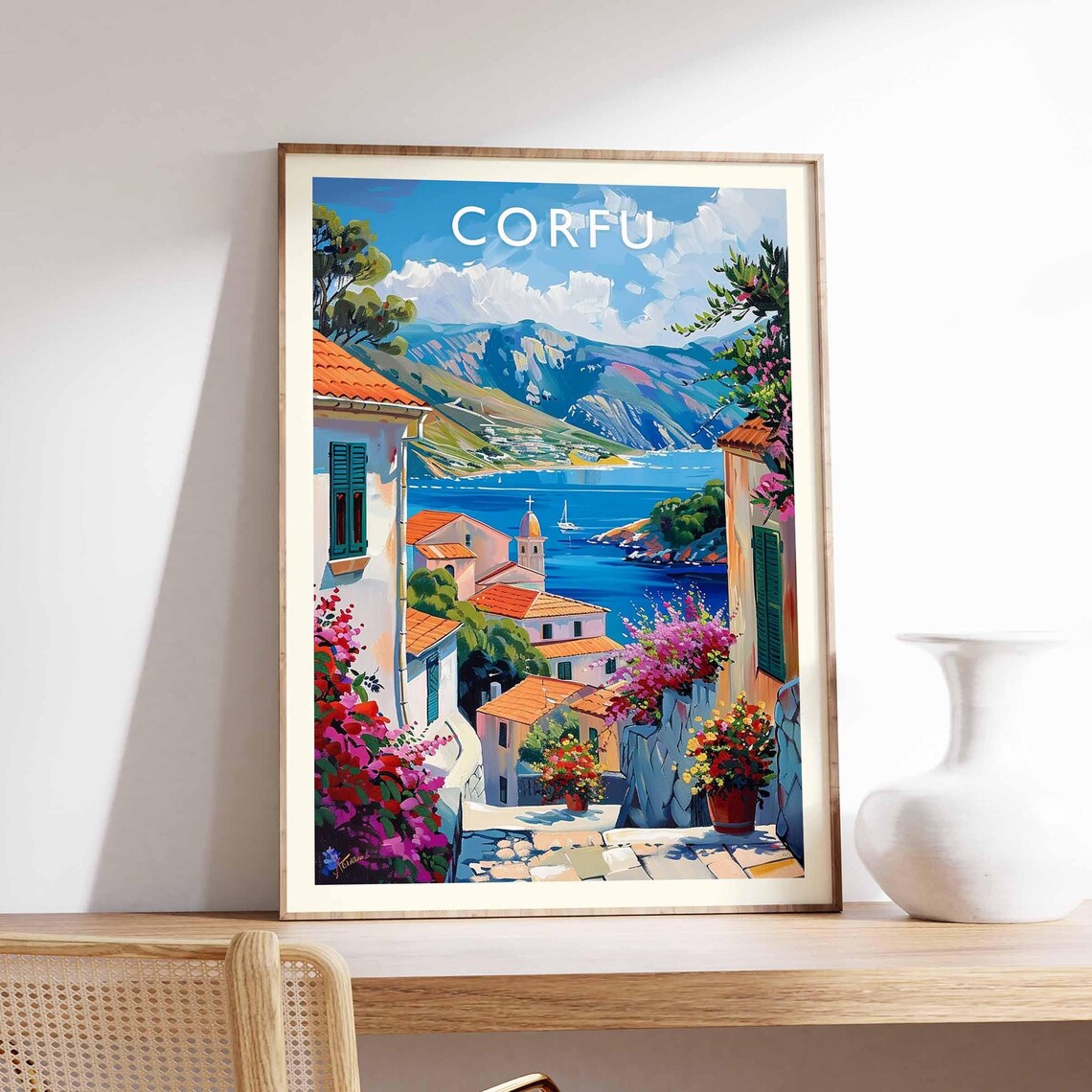 Corfu Greece Travel Poster, Ionian Sea Decor