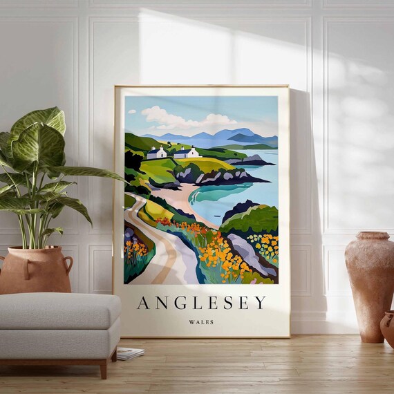 Anglesey Wales Coastal Road Cottages Wildflower Cliffs Art Poster