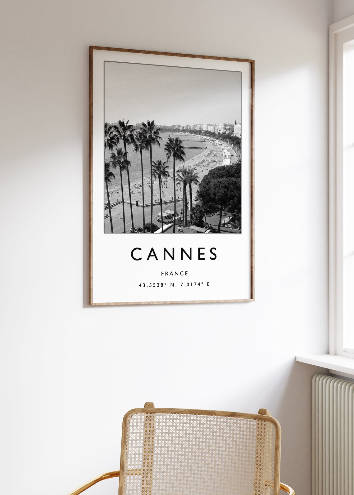 Cannes France Beach Palm Lined Promenade Black White Photo Poster - Image 3