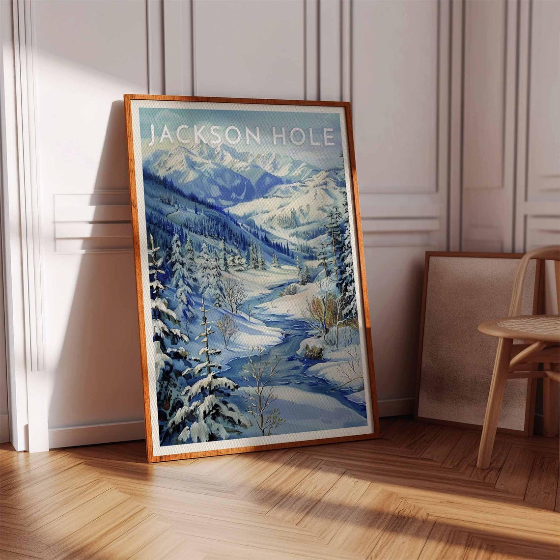 Jackson Hole Snowy Pine Forest Poster with Creek and Mountain Views - Image 2