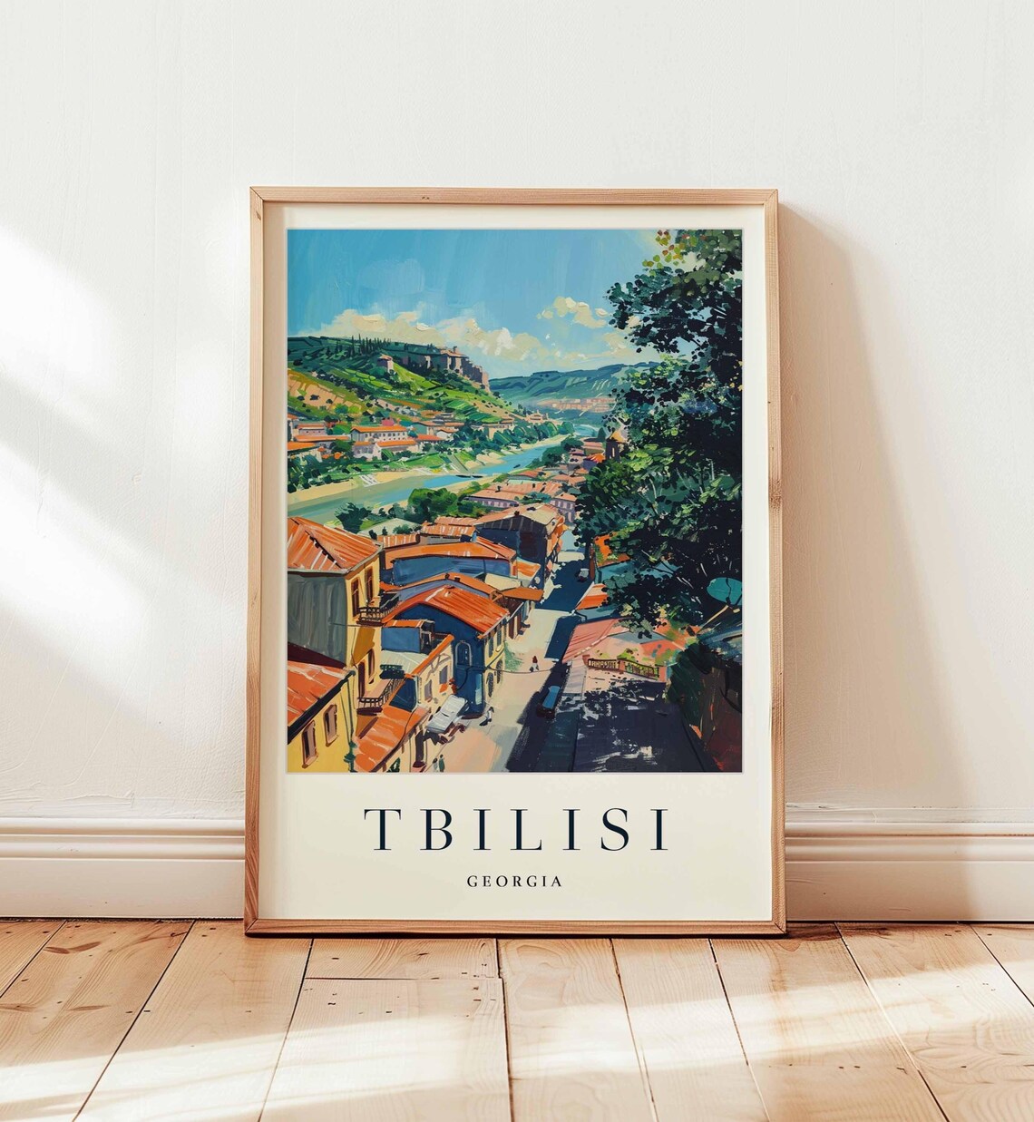 Tbilisi Georgia Old Town Riverside Cityscape Evening Travel Poster