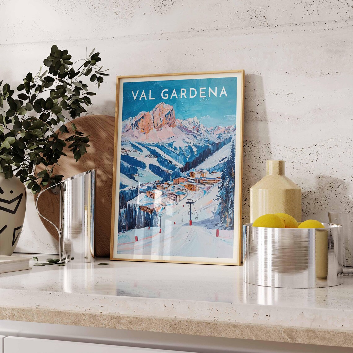 Val Gardena Italy Dolomites Ski Slopes Chairlift Travel Poster - Image 2