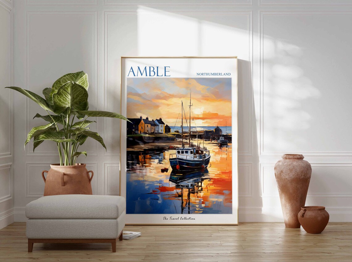 Amble Coastal Travel Poster, Northumberland Beach Art - Image 2