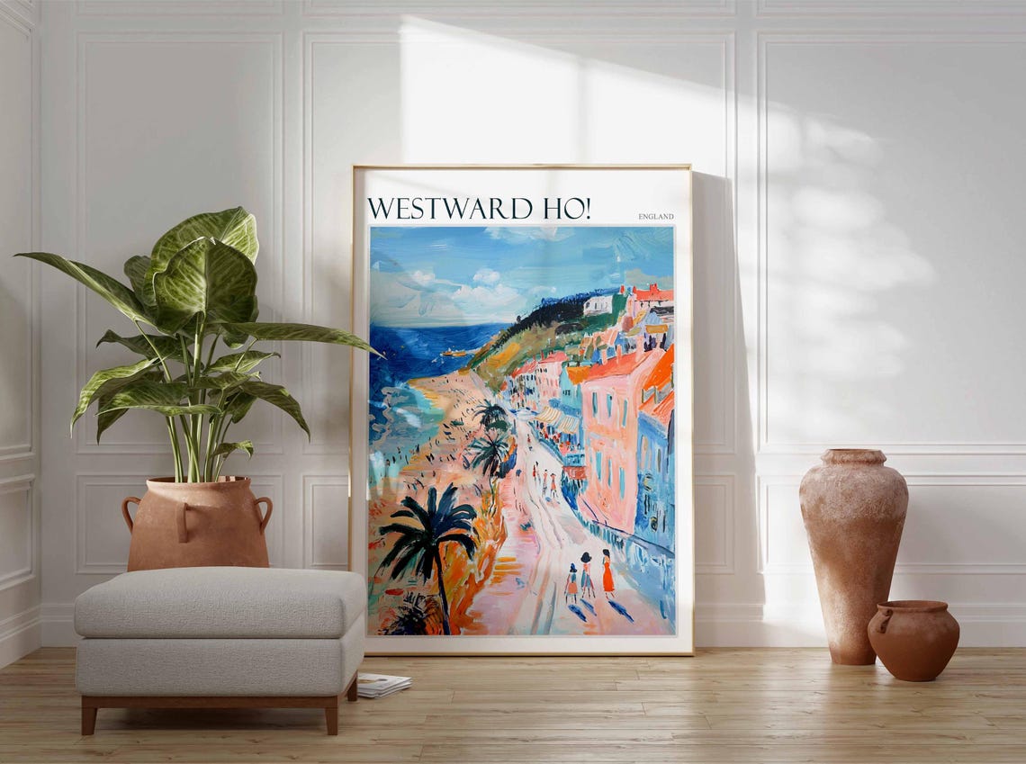 Westward Ho Promenade Pastel Buildings Palm Trees Art Poster - Image 2