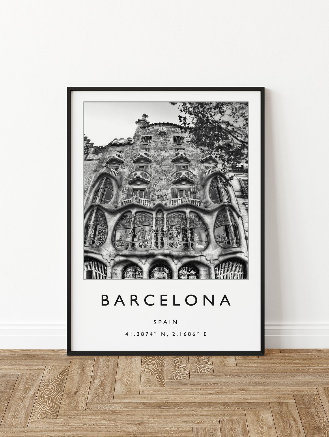 Barcelona Spain Gaudi Casa Batllo Facade Black White Photo Poster - Image 2