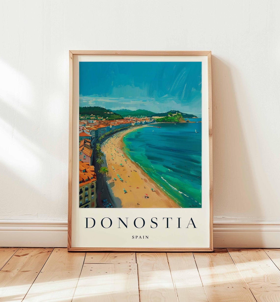 Donostia Spain Golden Beach Aerial Shore Travel Art Fresh Poster