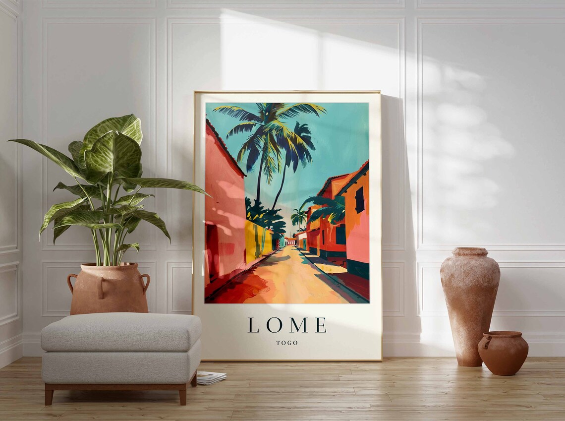 Lome Togo Colorful Tropical Street With Palm Trees Travel Poster - Image 3