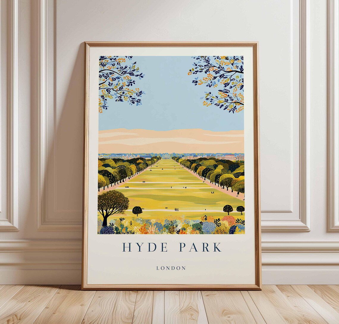 Hyde Park London Wide Green Lawns Vintage Avenue Travel Poster
