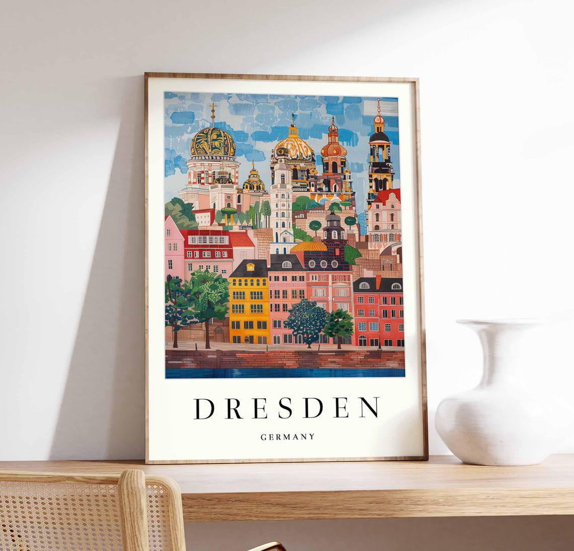 Dresden Germany Ornate Domed Churches Colorful Rooftop Collage Poster