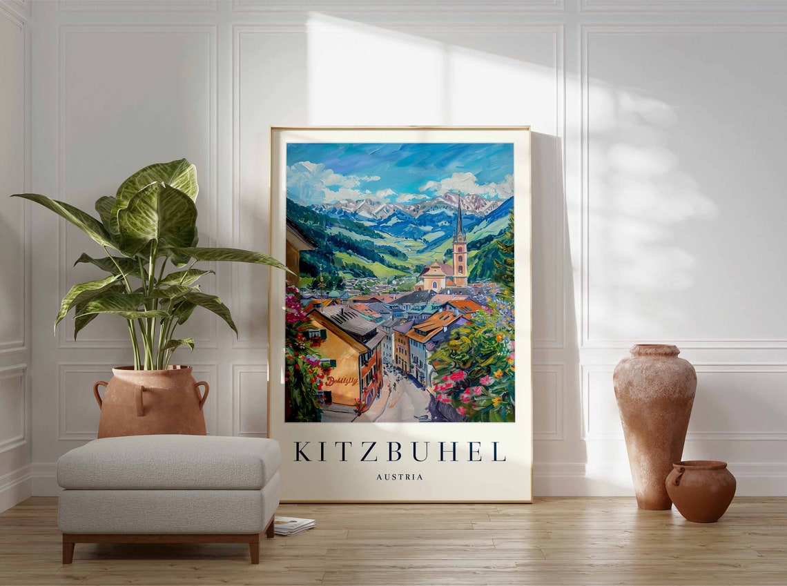 Kitzbuhel Austria Vibrant Alpine Village Mountain Summer Art Poster - Image 2