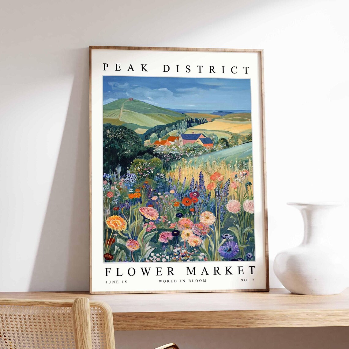 Peak District Red Barns Green Hill Wildflower Meadow Summer Poster