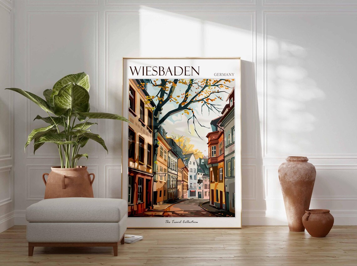 Wiesbaden Germany Old Town Autumn Street Painted Travel Poster - Image 3