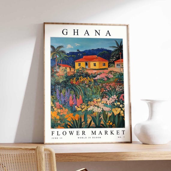 Ghana Flower Market Poster Print Ghanaian Floral Wall Art Decor Botanical Africa Travel