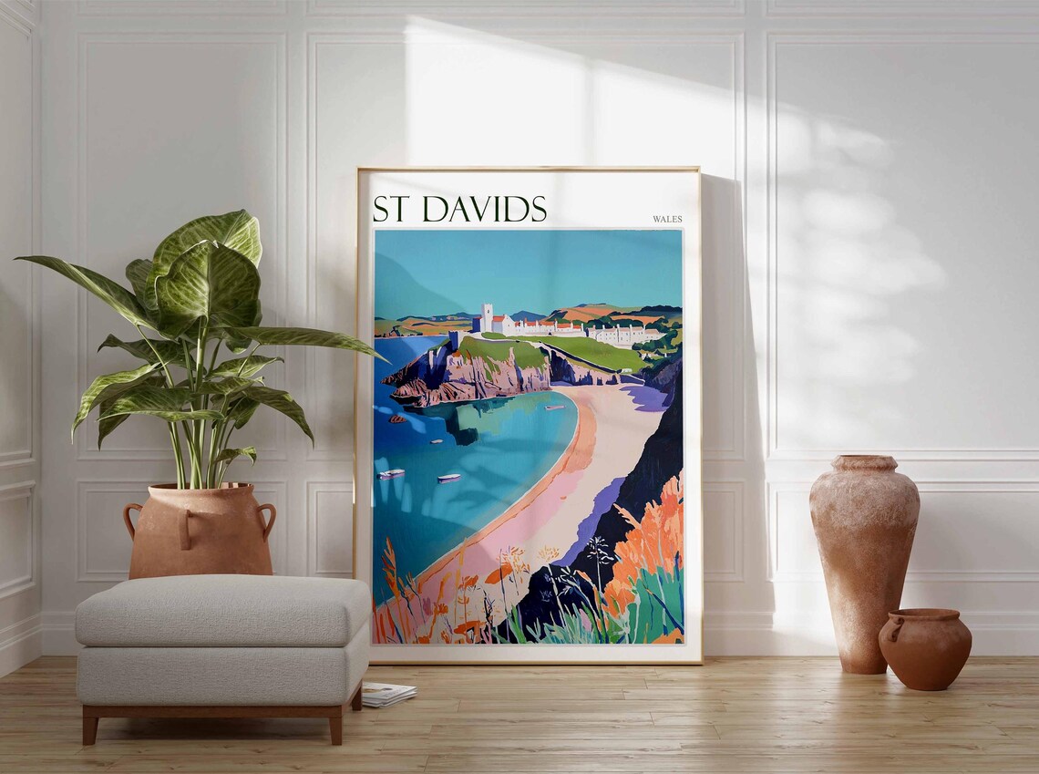 St Davids Wales Cliff Church Curved Beach Coastal Art Poster - Image 2