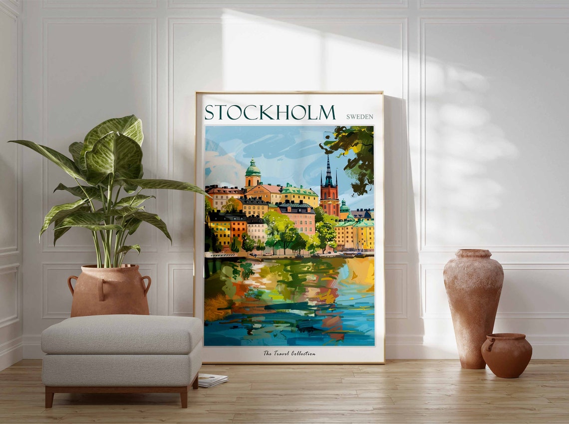 Stockholm Sweden Historic Waterfront Travel Poster Colorful View - Image 3