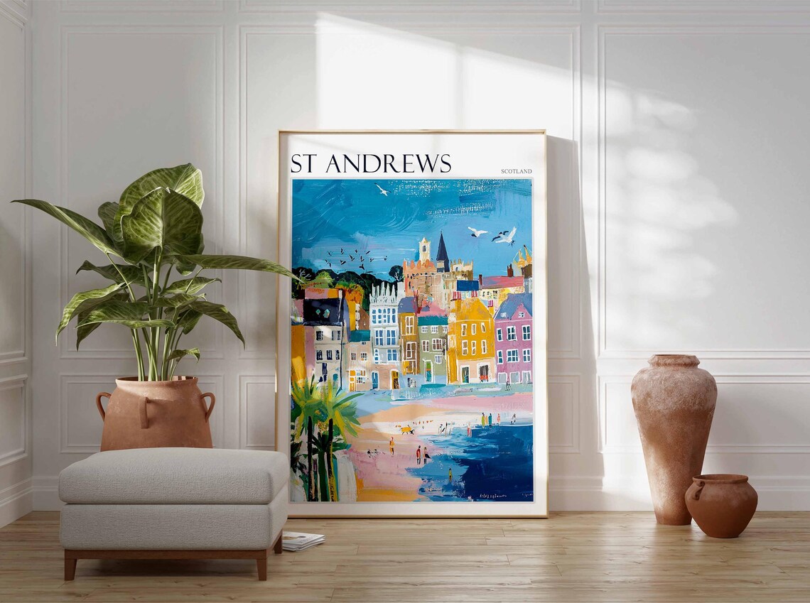 St Andrews Scotland Colorful Seaside Houses Beach Art Poster - Image 2