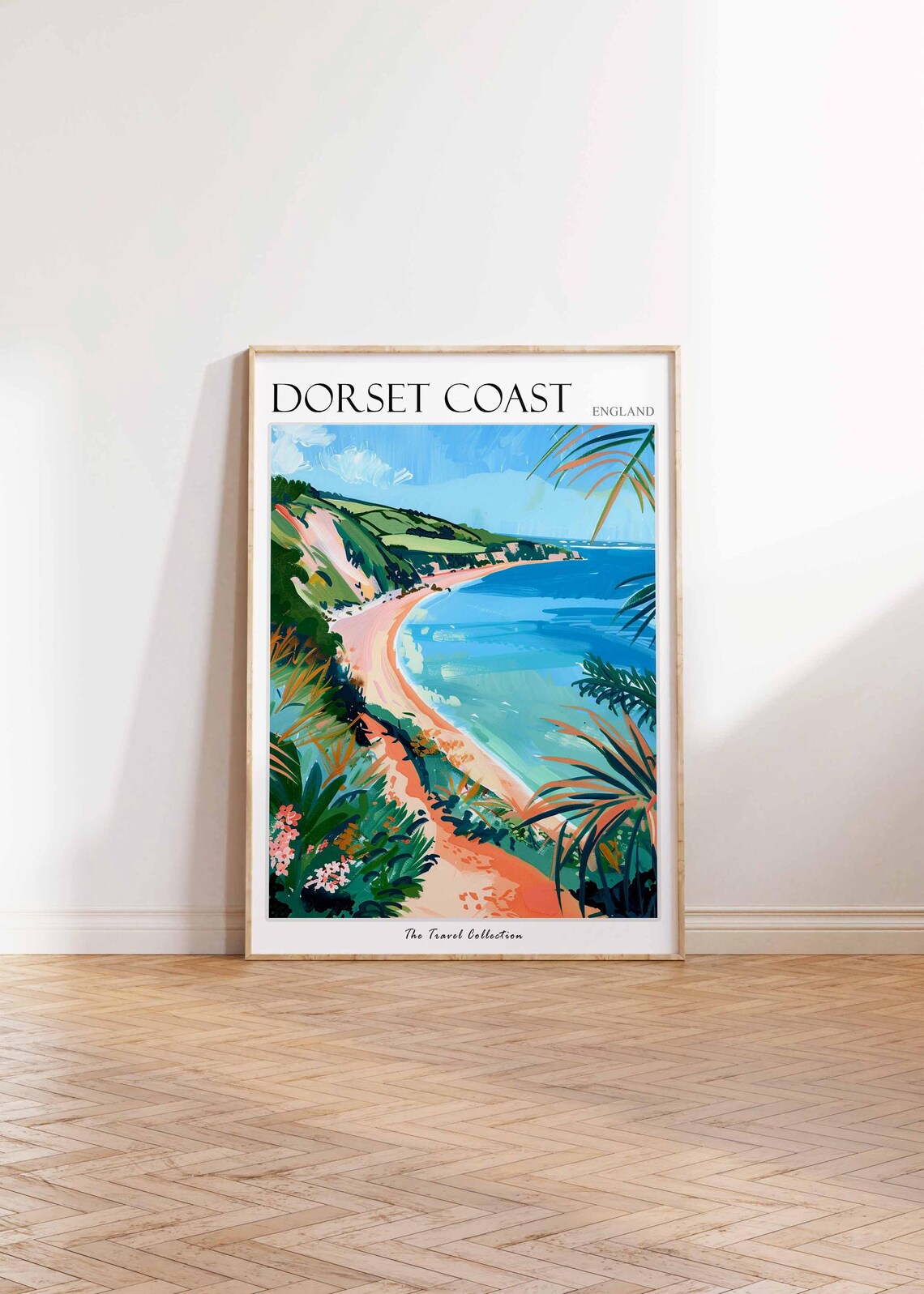 Dorset Coast England Sandy Bay Palm Foliage Seaside Travel Poster - Image 2