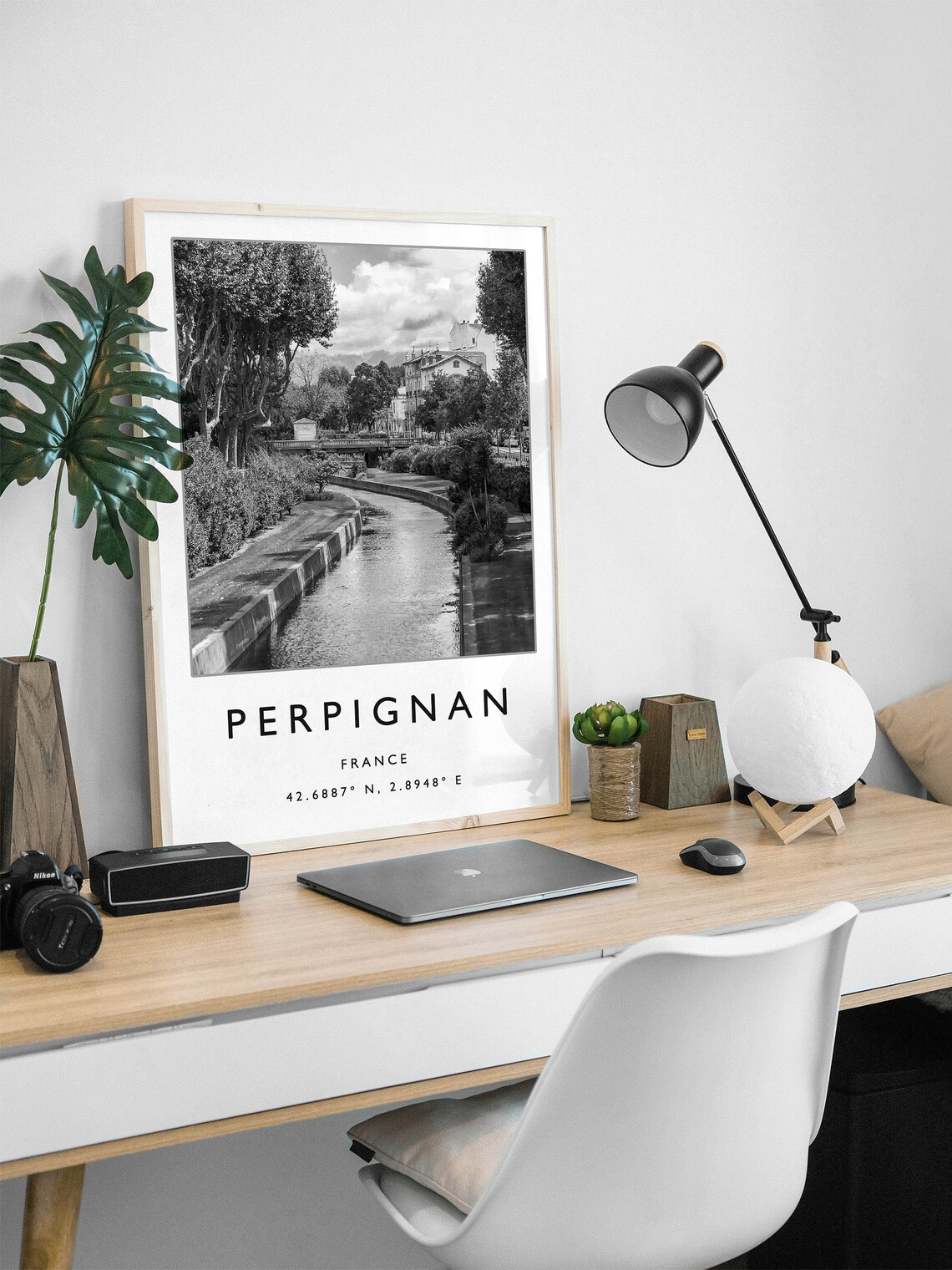 Vintage Perpignan France Black And White Canal Photography Poster - Image 2