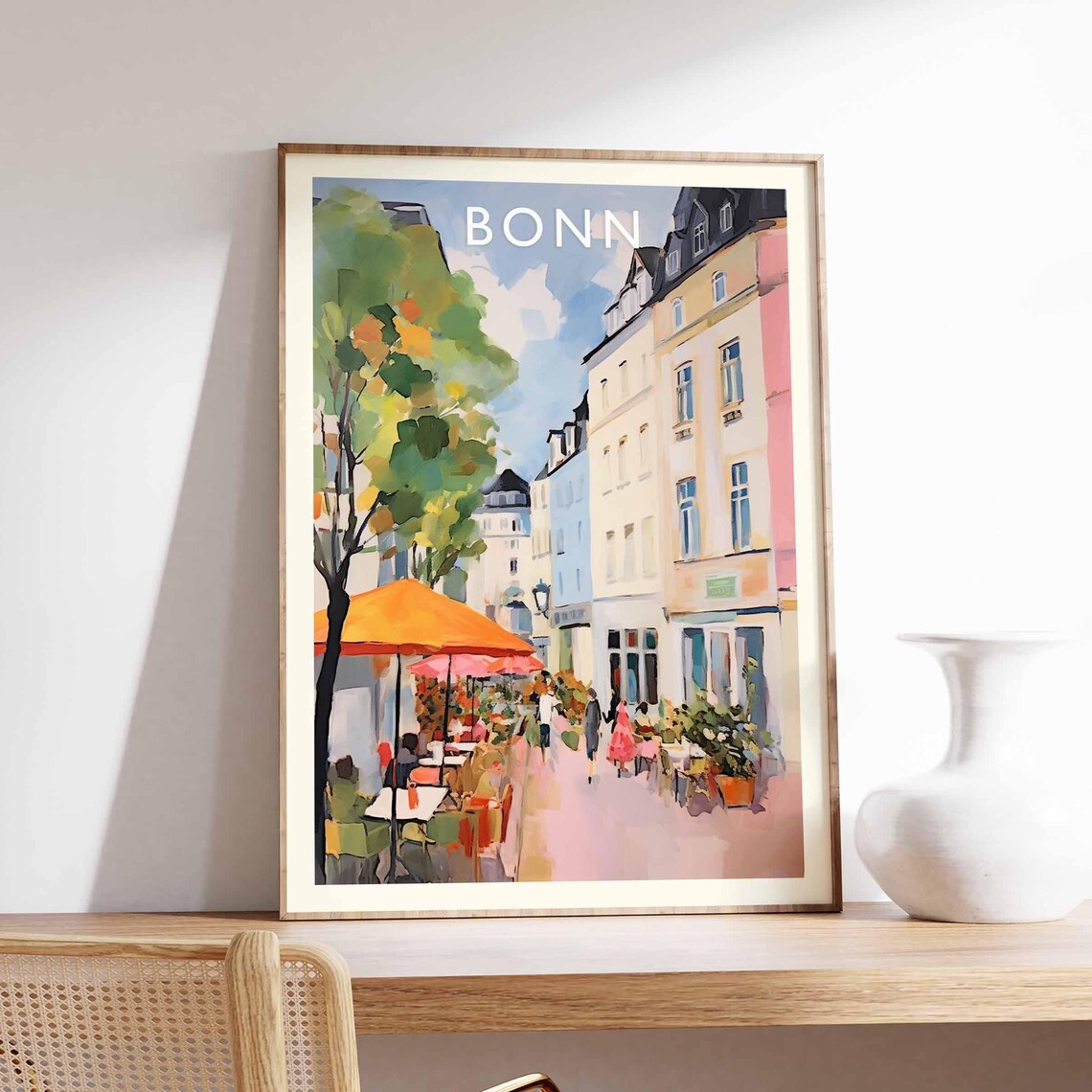 Bonn Sunny Cafe Terrace Old Town Street Germany Travel Poster