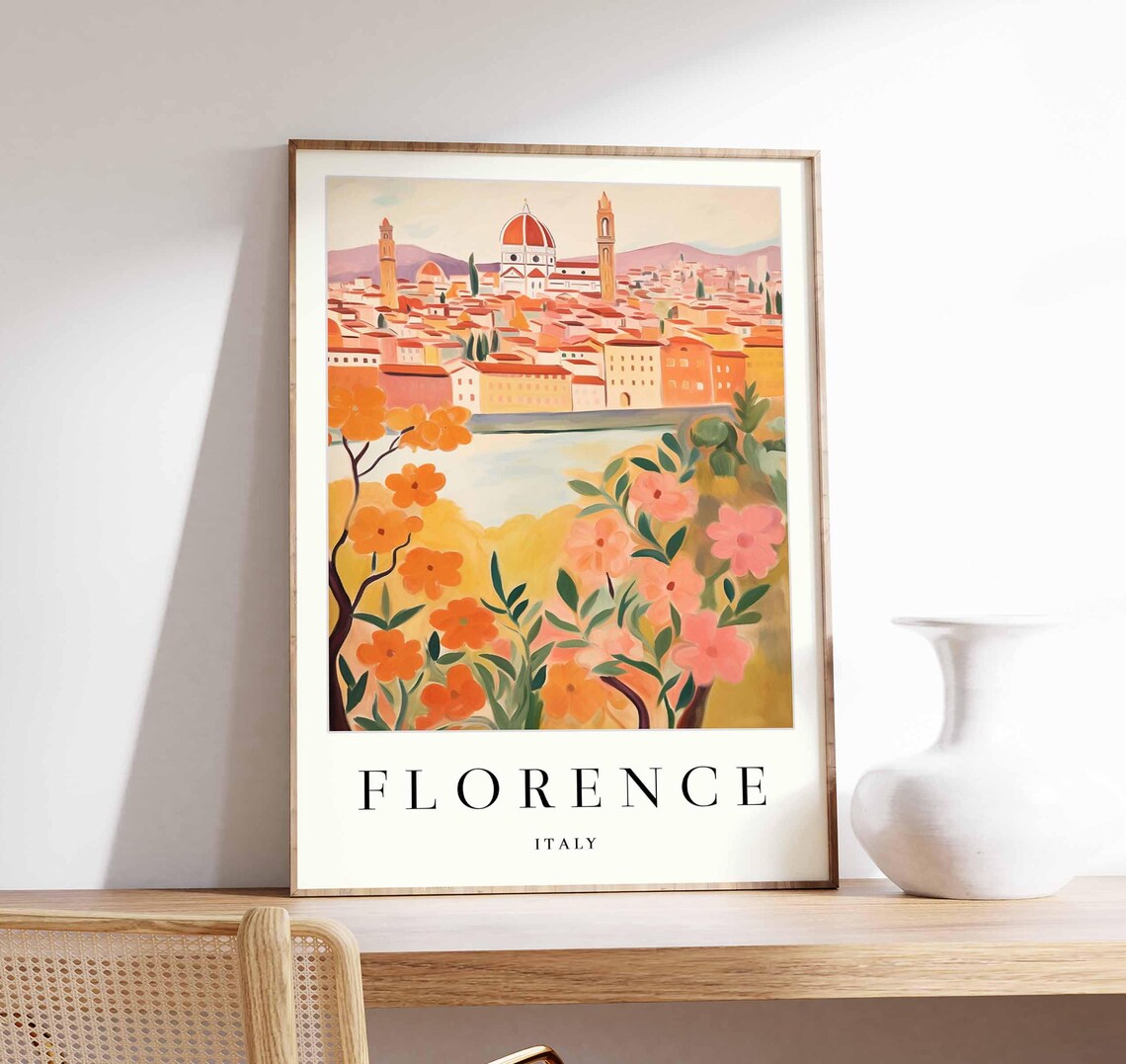 Florence Italy Orange Blossom Floral Duomo View Travel Poster