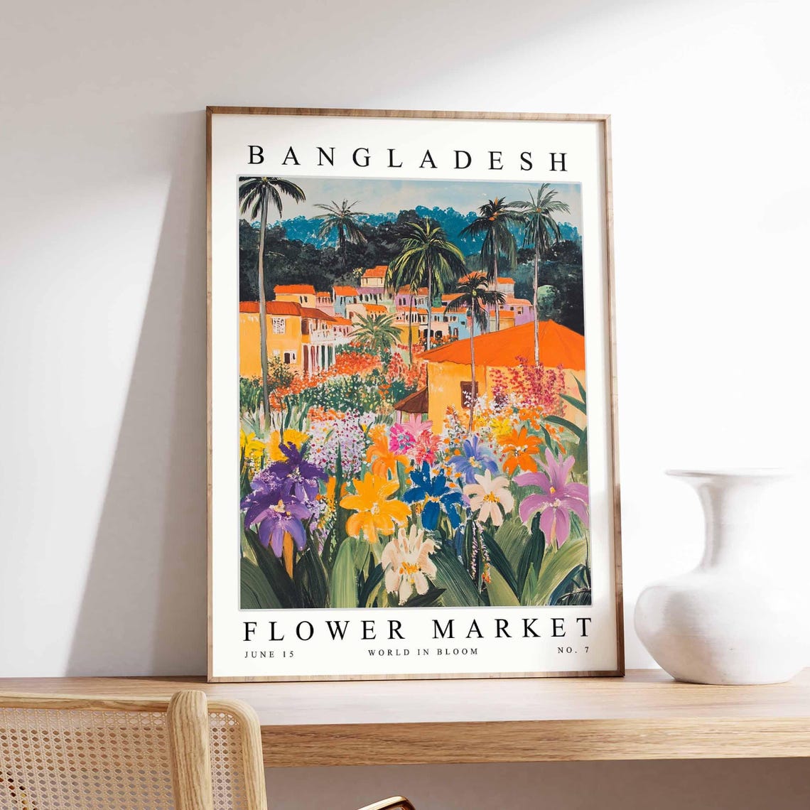Bangladesh Hillside Town Towering Iris Bloom Flower Market Poster