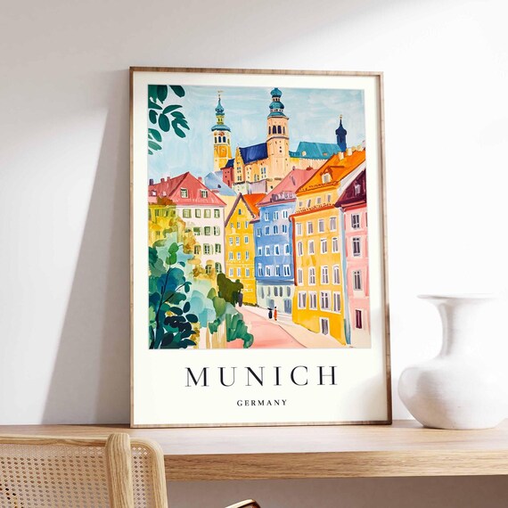 Munich Germany Colorful Facades Church Towers Street View Poster