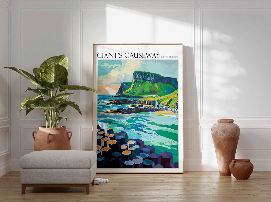 Giants Causeway Poster England Travel Print Giants Causeway Travel Art Giants Causeway Wall Art England Travel Giants Causeway Art - Image 2