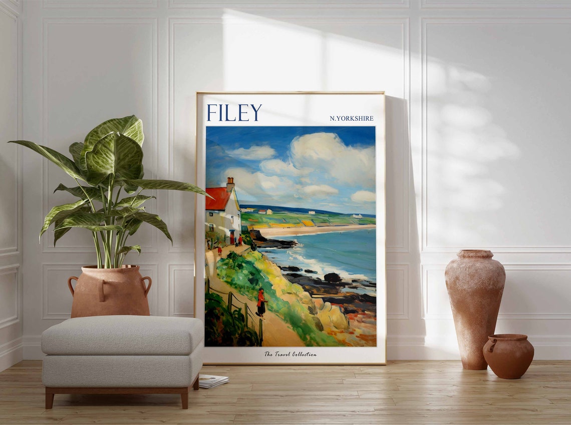 Filey North Yorkshire Cliff Path Cottage Vintage Travel Poster - Image 3