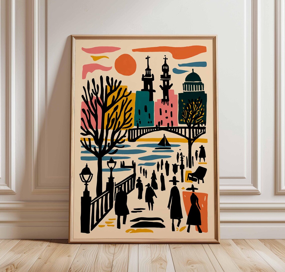 Southbank London Travel Poster, Thames River